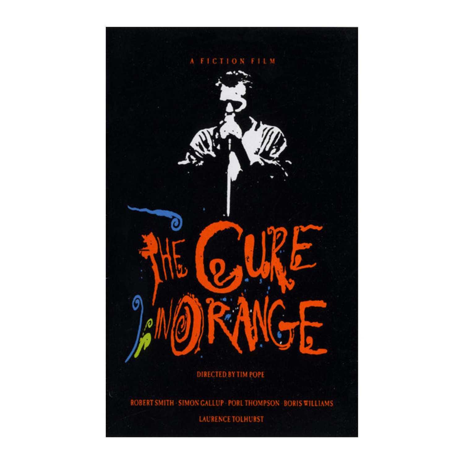 Poster for 'The Cure in Orange' with stylized text and silhouette on a black background