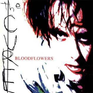 Album cover for 'Bloodflowers' by The Cure with stylized portrait and text.